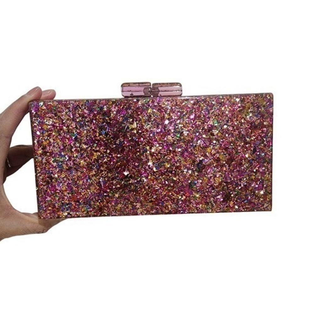 Evil Eye Clutch Womens Small Pink Glitter Statement Party Bag Boho Party Gala - Picture 2 of 10